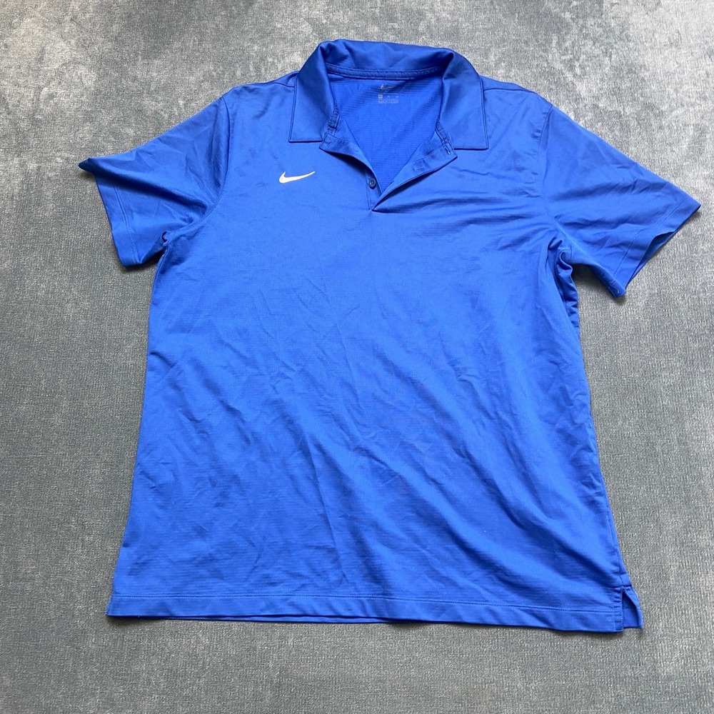 Nike Dri Fit Polo Shirt Mens XL Blue Short Sleeve Side Slit Golf Performance